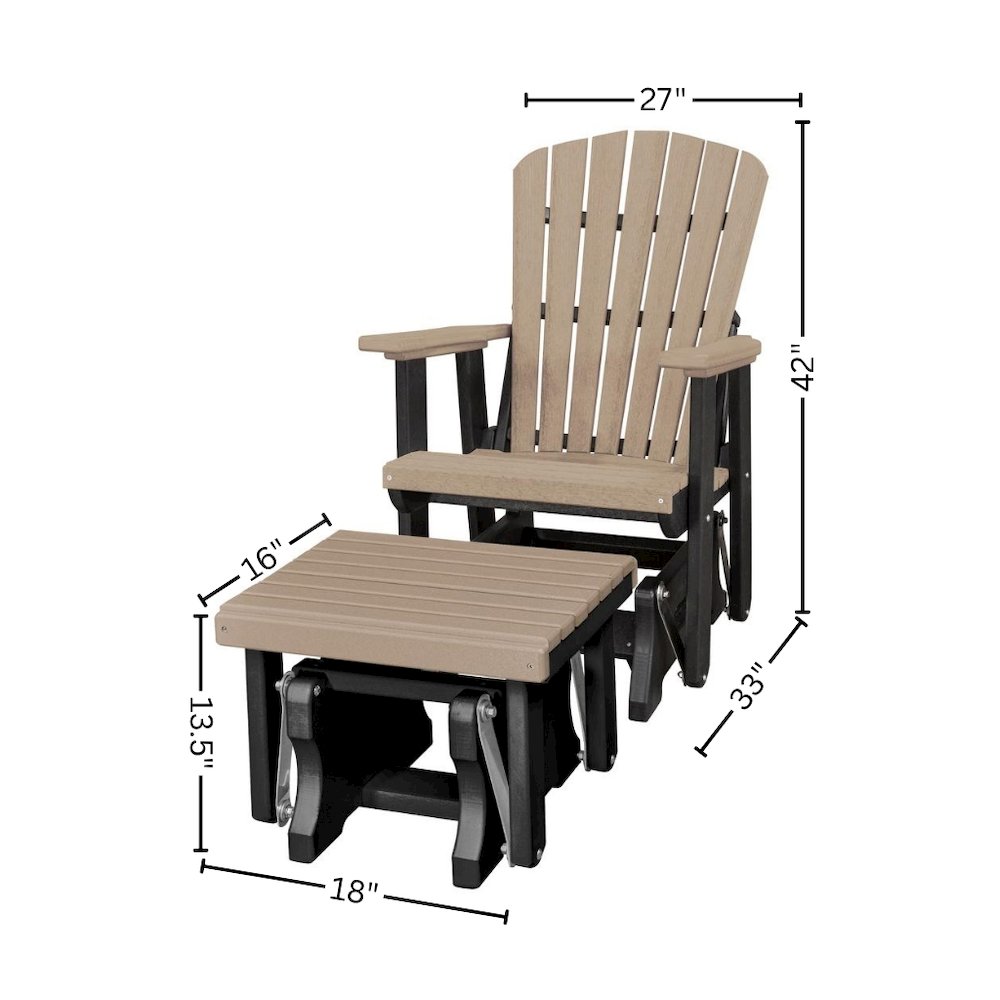 Fan Back Glider and Ottoman, 2-Piece Set, All-Weather HDPE, Weatherwood. Picture 6
