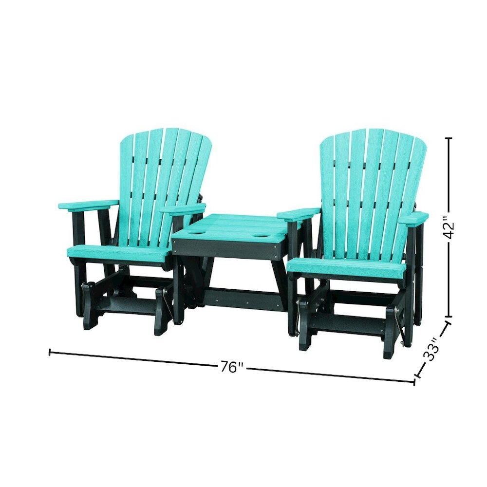Double Glider Bench with Table, Aruba Blue, Heavy Duty Poly. Picture 6