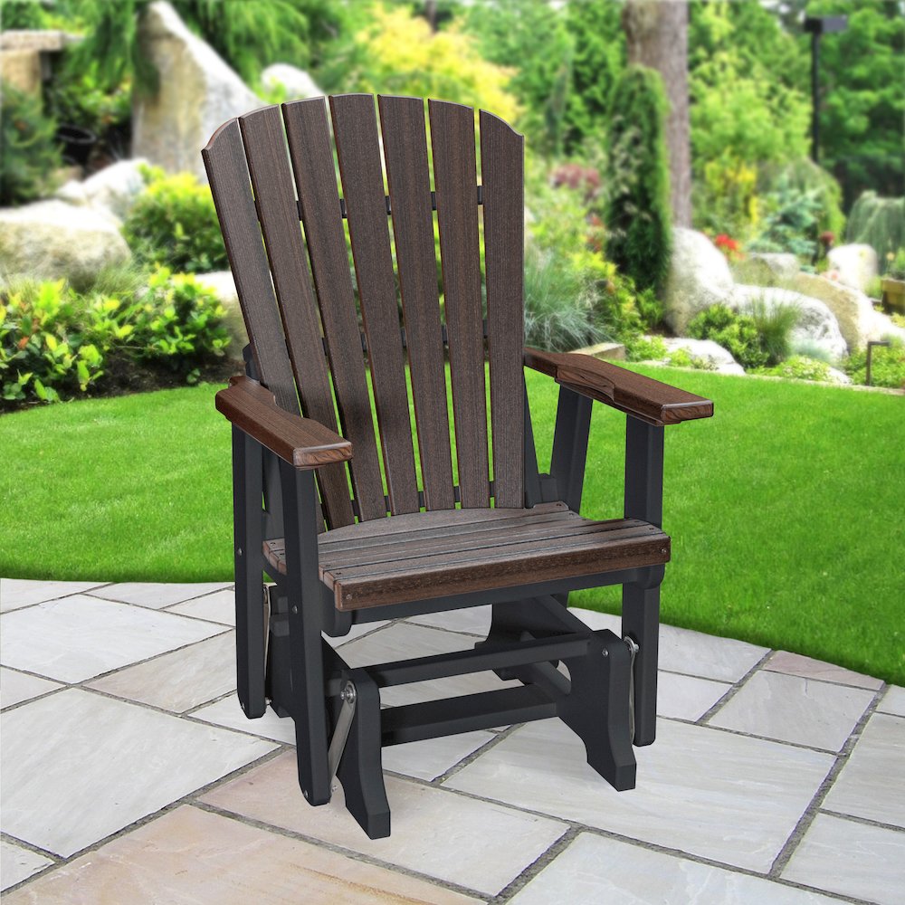 Fan Back Glider in Brazilian Walnut Woodgrain with a Black Base, Made in the USA. Picture 8