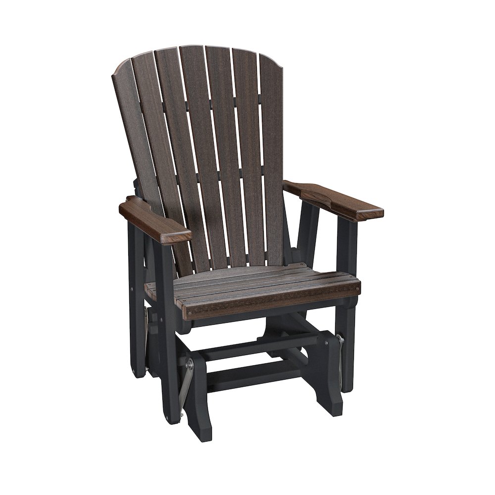 Fan Back Glider in Brazilian Walnut Woodgrain with a Black Base, Made in the USA. Picture 1