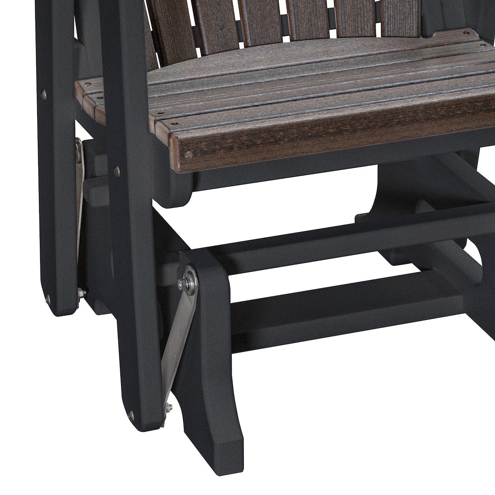 Fan Back Glider in Brazilian Walnut Woodgrain with a Black Base, Made in the USA. Picture 7