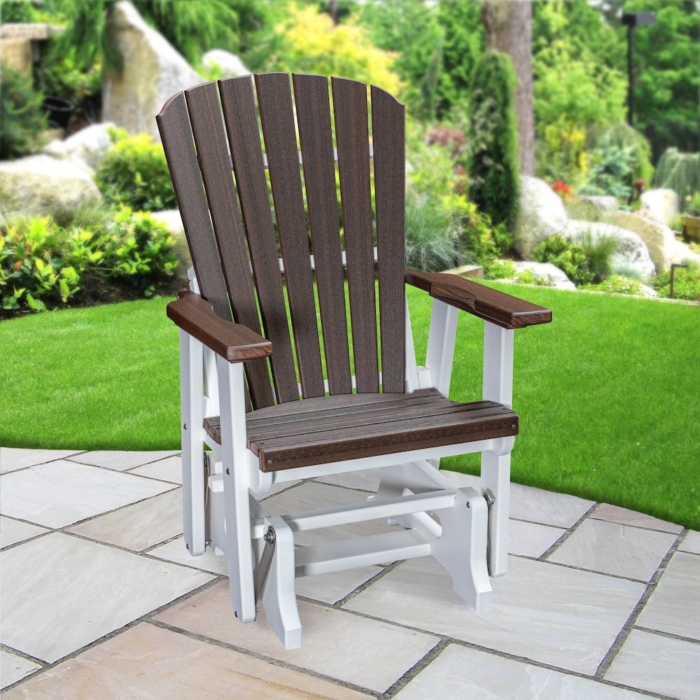 Fan Back Glider in Brazilian Walnut Woodgrain with a White Base, Made in the USA. Picture 6