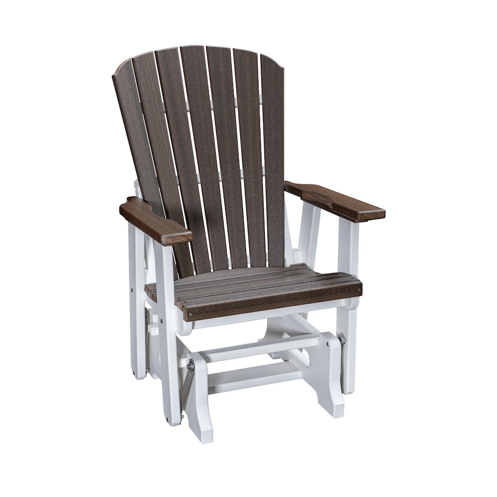 Fan Back Glider in Brazilian Walnut Woodgrain with a White Base, Made in the USA. Picture 1