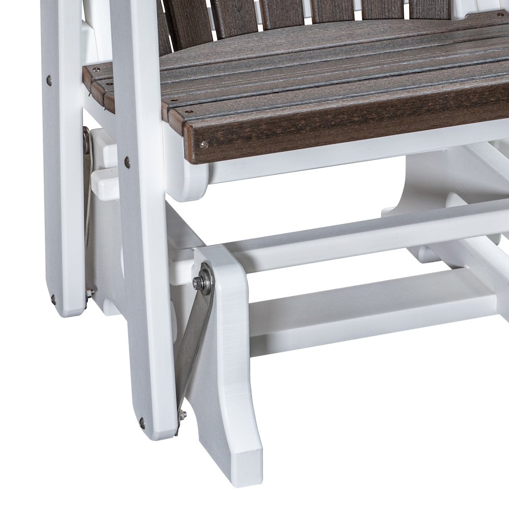 Fan Back Glider in Brazilian Walnut Woodgrain with a White Base, Made in the USA. Picture 4