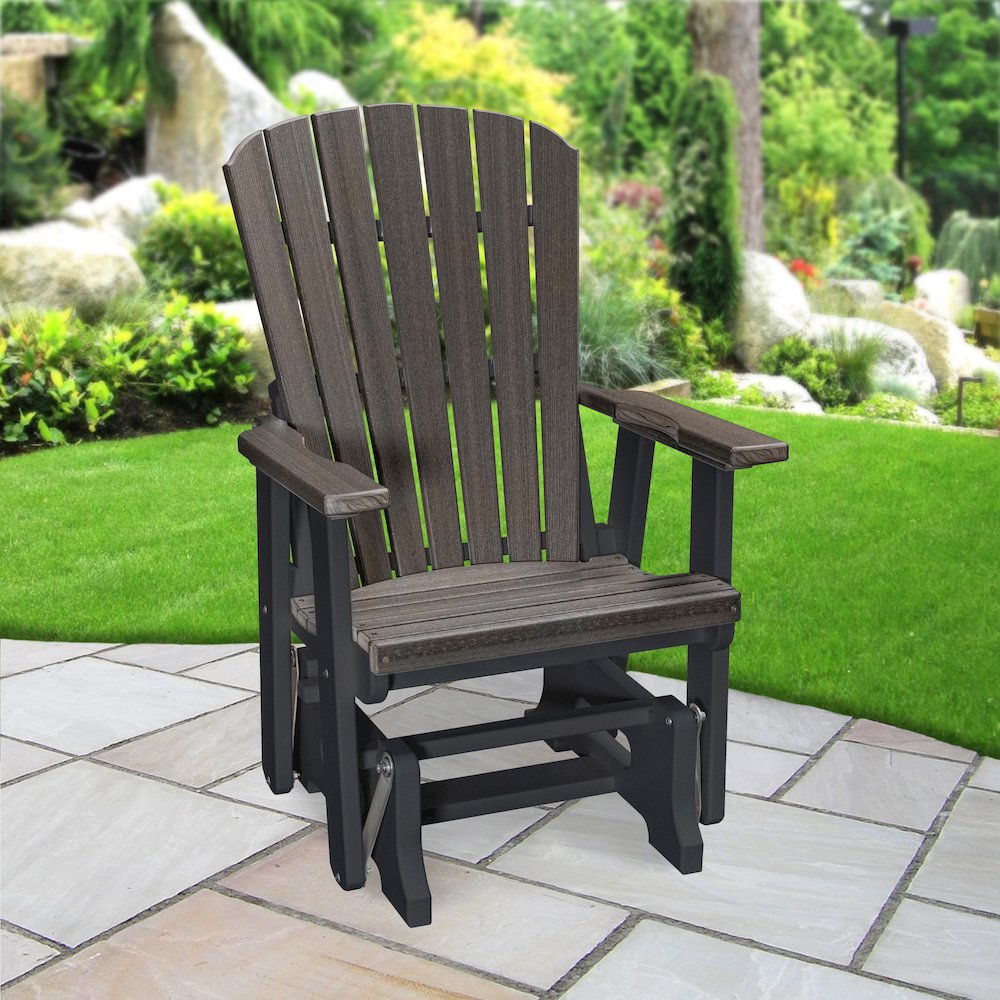 Fan Back Glider in Coastal Gray Woodgrain with a Black Base, Made in the USA. Picture 4