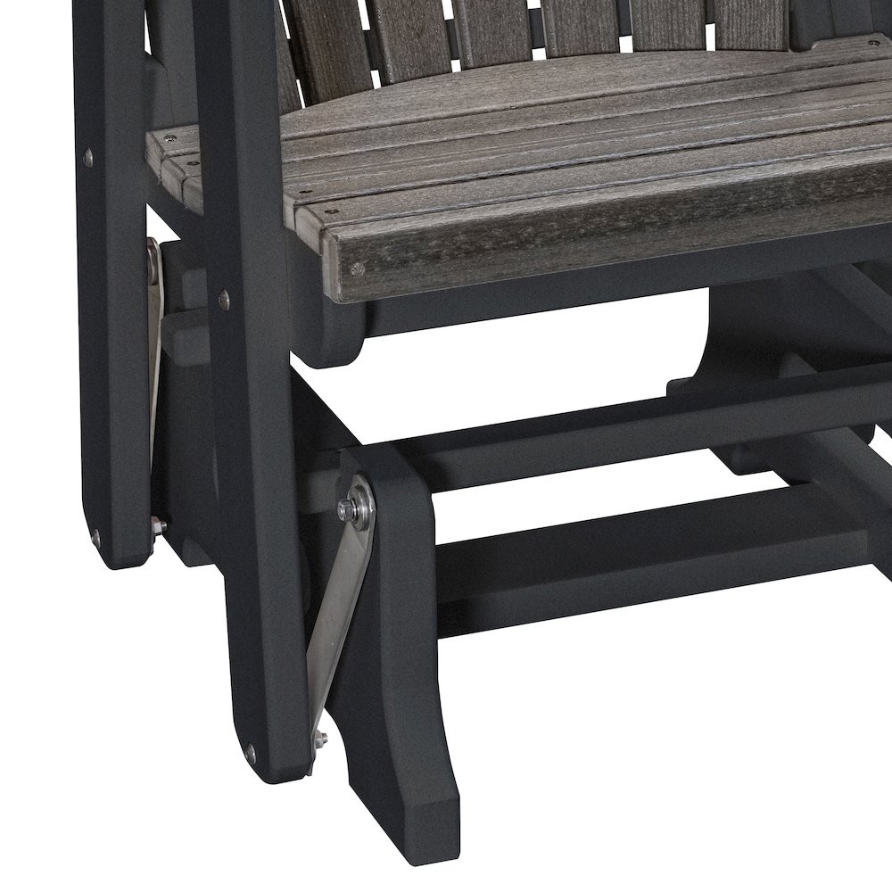 Fan Back Glider in Coastal Gray Woodgrain with a Black Base, Made in the USA. Picture 5