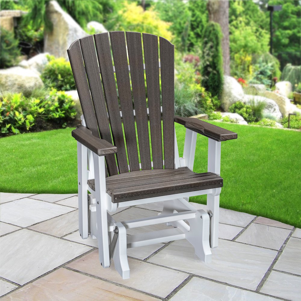 Fan Back Glider in Coastal Gray Woodgrain with a White Base, Made in the USA. Picture 8