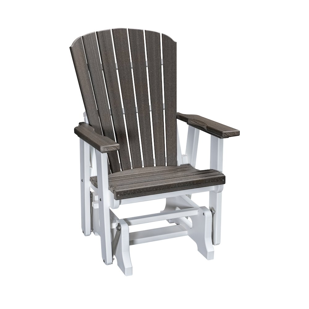 Fan Back Glider in Coastal Gray Woodgrain with a White Base, Made in the USA. Picture 1