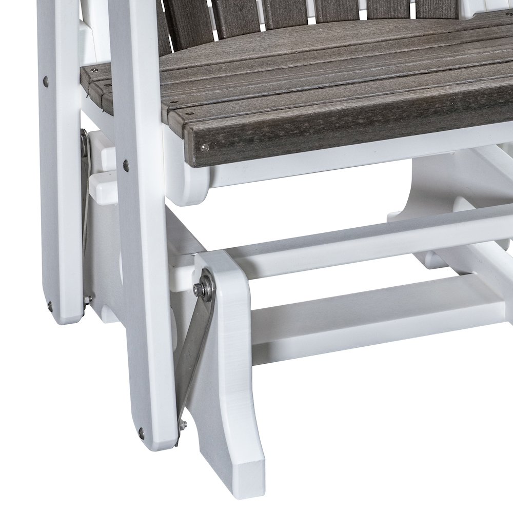 Fan Back Glider in Coastal Gray Woodgrain with a White Base, Made in the USA. Picture 3