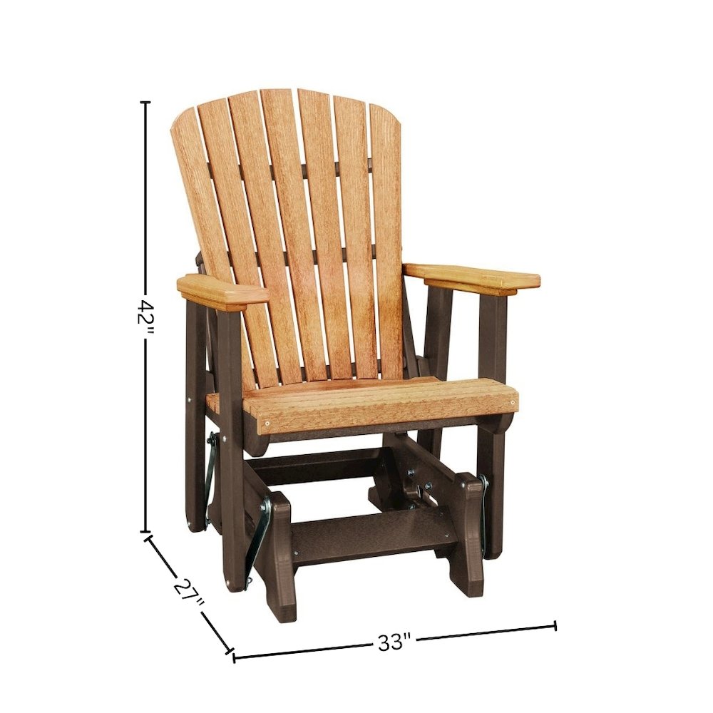 Fan Back Glider Rocking Chair, Cedar Brown, Heavy Duty Polyethylene, Porch. Picture 7