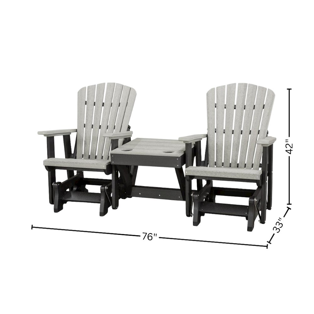 Double Glider Bench with Table, Light Gray, Heavy Duty Poly. Picture 8