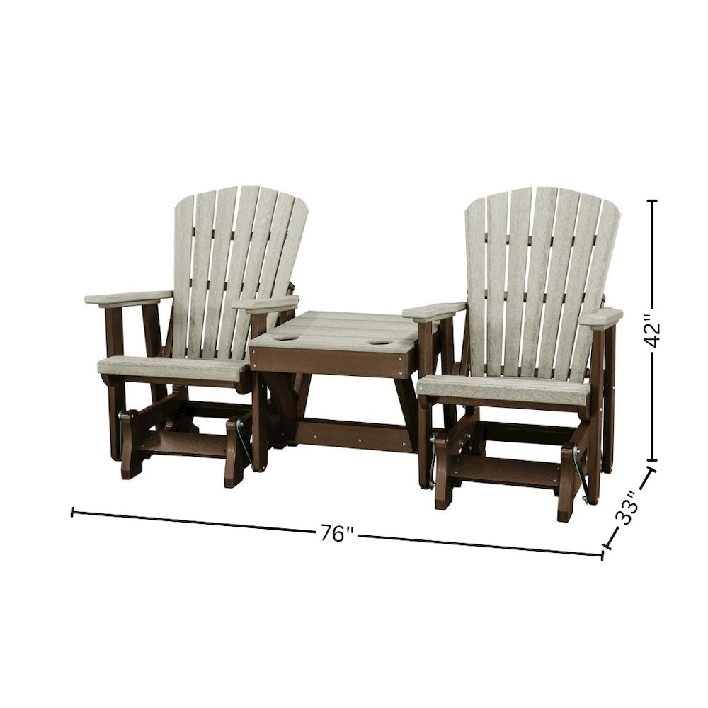 Double Glider Bench with Table, Weatherwood Brown, Heavy Duty Poly. Picture 5