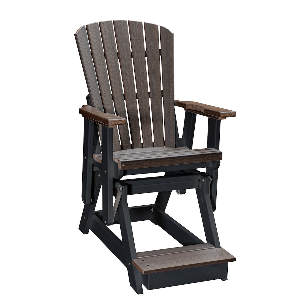 Fan Back Balcony Glider in Brazilian Walnut on a Black Base. Picture 1