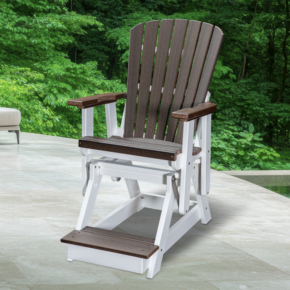 Fan Back Balcony Glider in Brazilian Walnut on a White Base. Picture 4