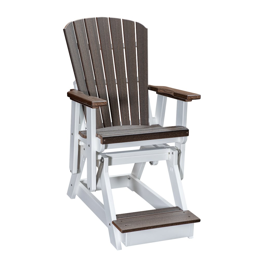 Fan Back Balcony Glider in Brazilian Walnut on a White Base. Picture 1