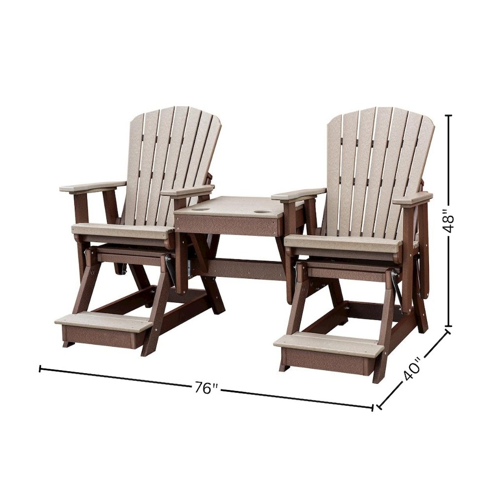Double Glider Balcony Height, Brown 2-Seater, All-Weather Poly Lumber Furniture. Picture 9