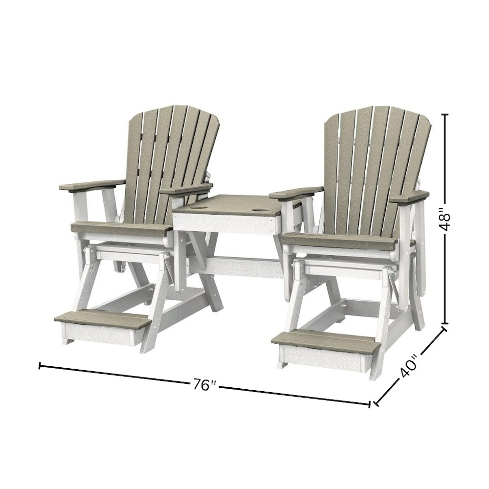 Double Balcony Glider, 2-Seater, Center Table, All-Weather HDPE, Brown. Picture 9