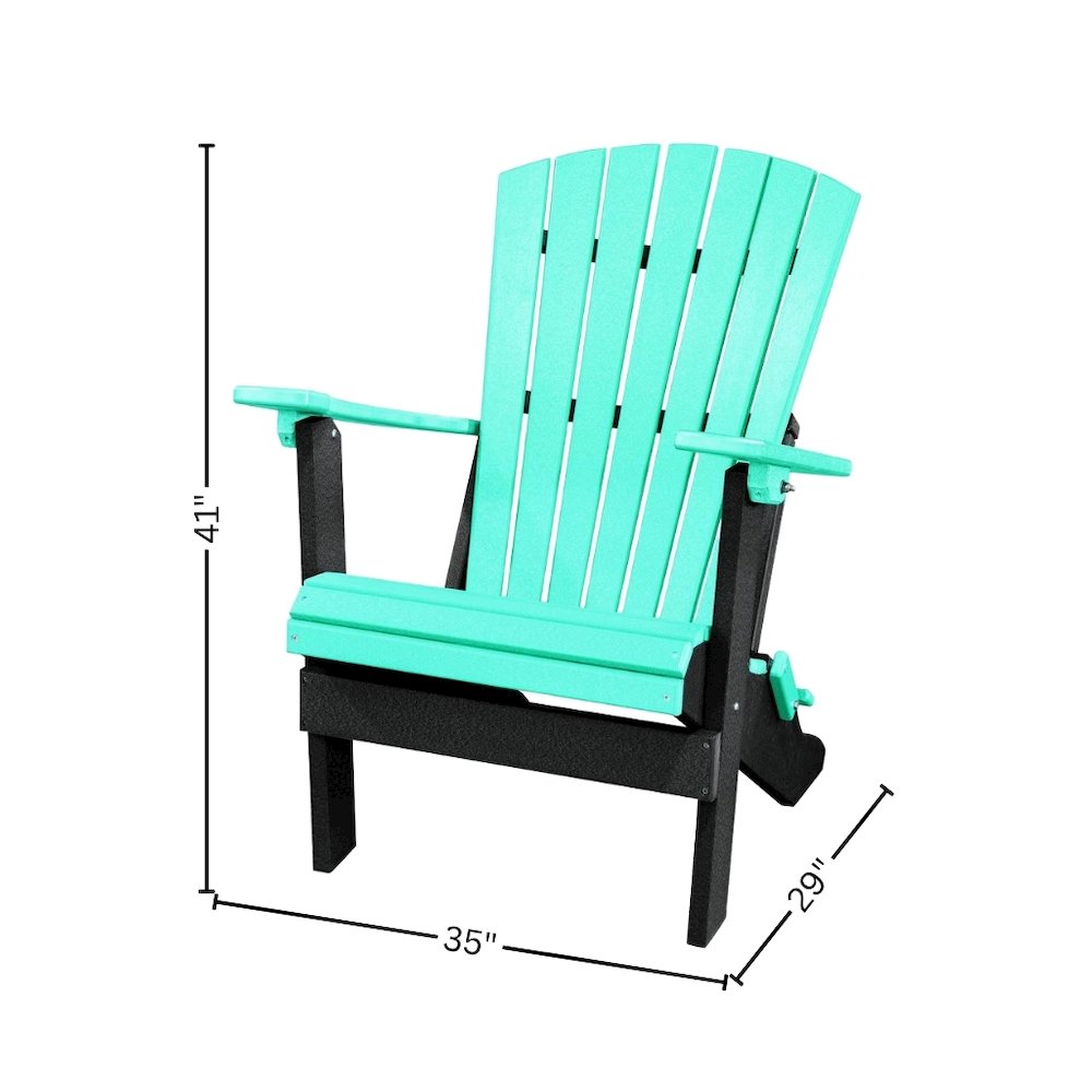 Fan Back Folding Adirondack Chair, Aruba Blue Black, Heavy Duty, Recycled Poly. Picture 8