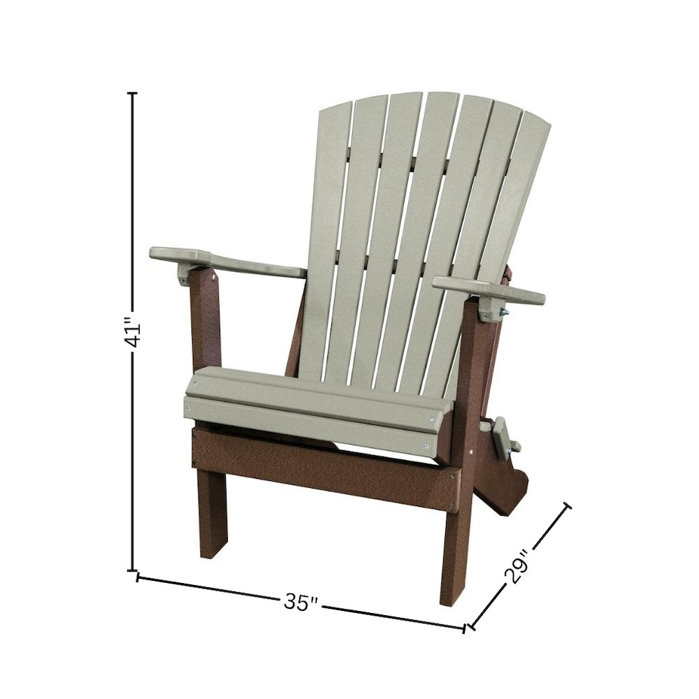 Fan Back Folding Adirondack Chair, Weatherwood Brown, Heavy Duty, Patio Seating. Picture 8