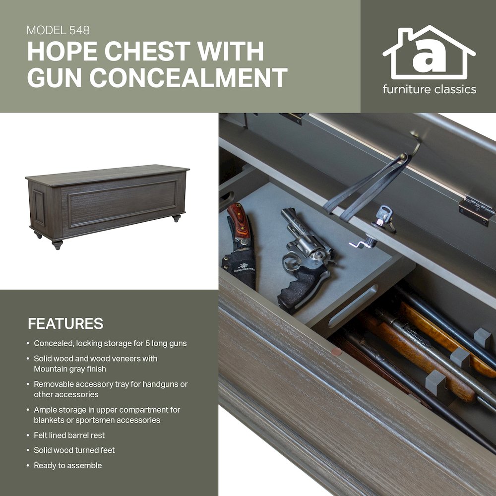 American Furniture Classics Model 548 Hope Chest with Gun Concealment Grey. Picture 5