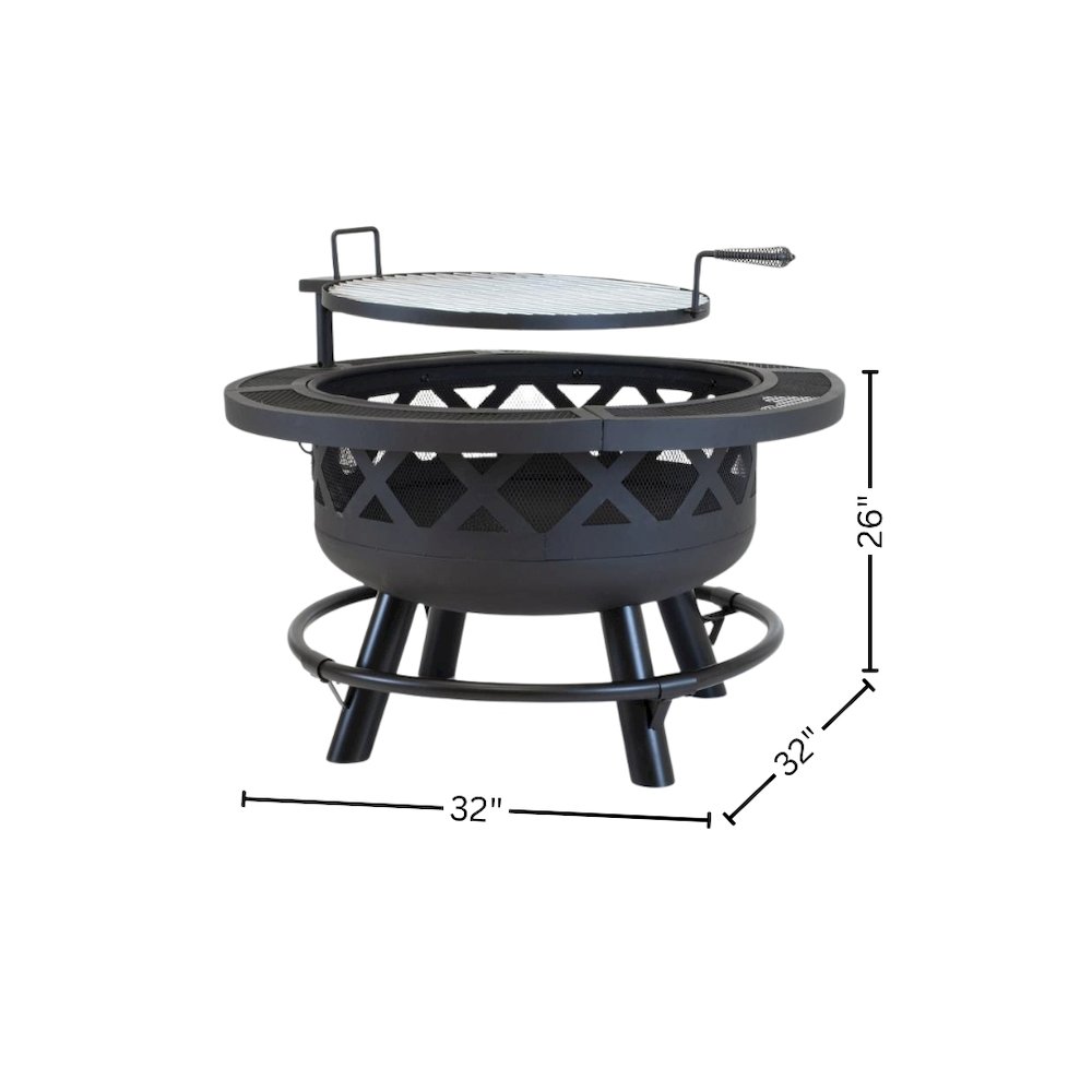 32-Inch Roundup Fire Pit, Black, Adjustable Cooking Shelf. Picture 8