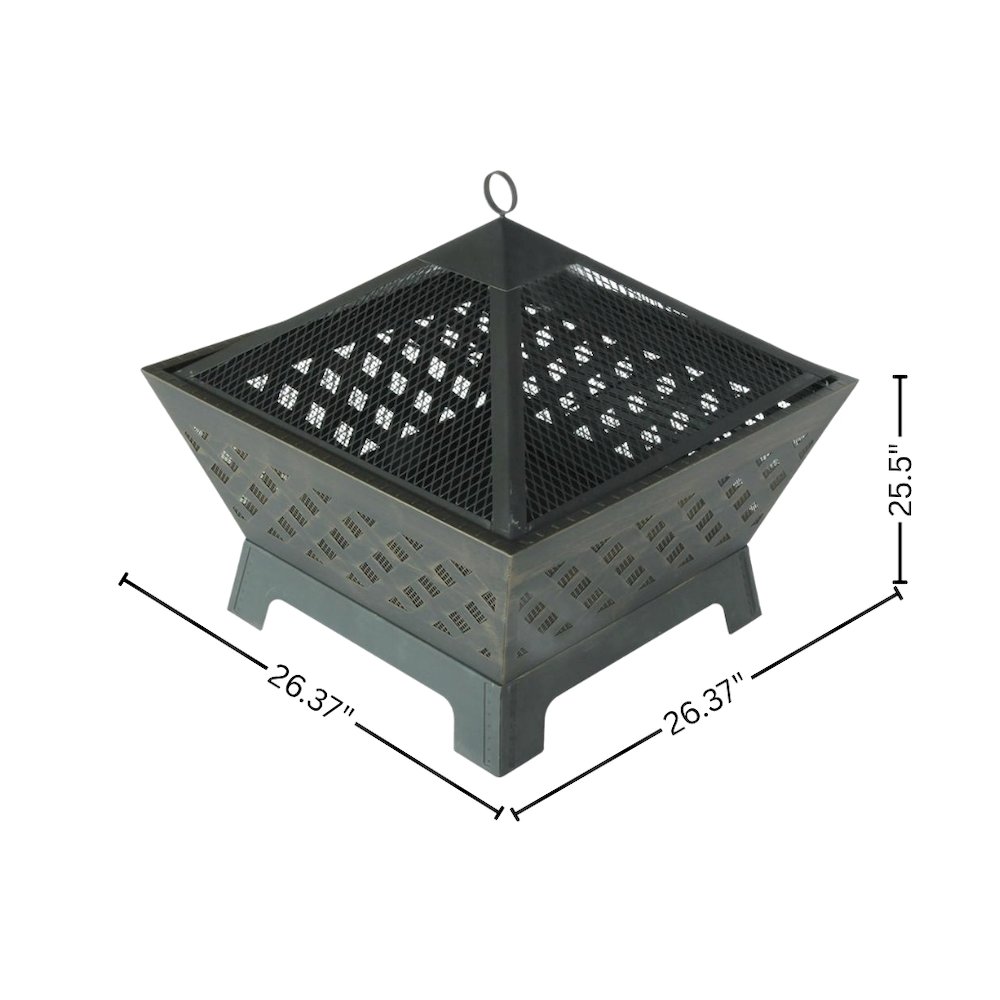 Fire Pit and Grill, Steel, Deep Bowl, Antique Bronze. Picture 5