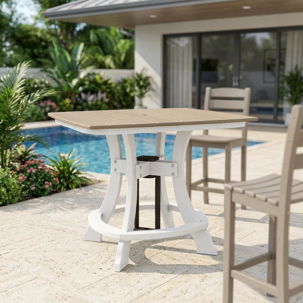 Square Outdoor Dining Table In Weatherwood, White Base, Polyethylene Material. Picture 3