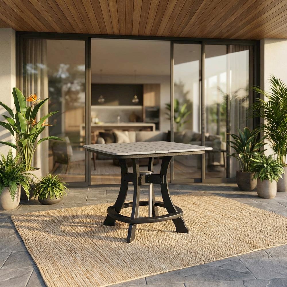 Square Counter Height Table In Light Gray And Black Base With Outdoor Durability. Picture 2