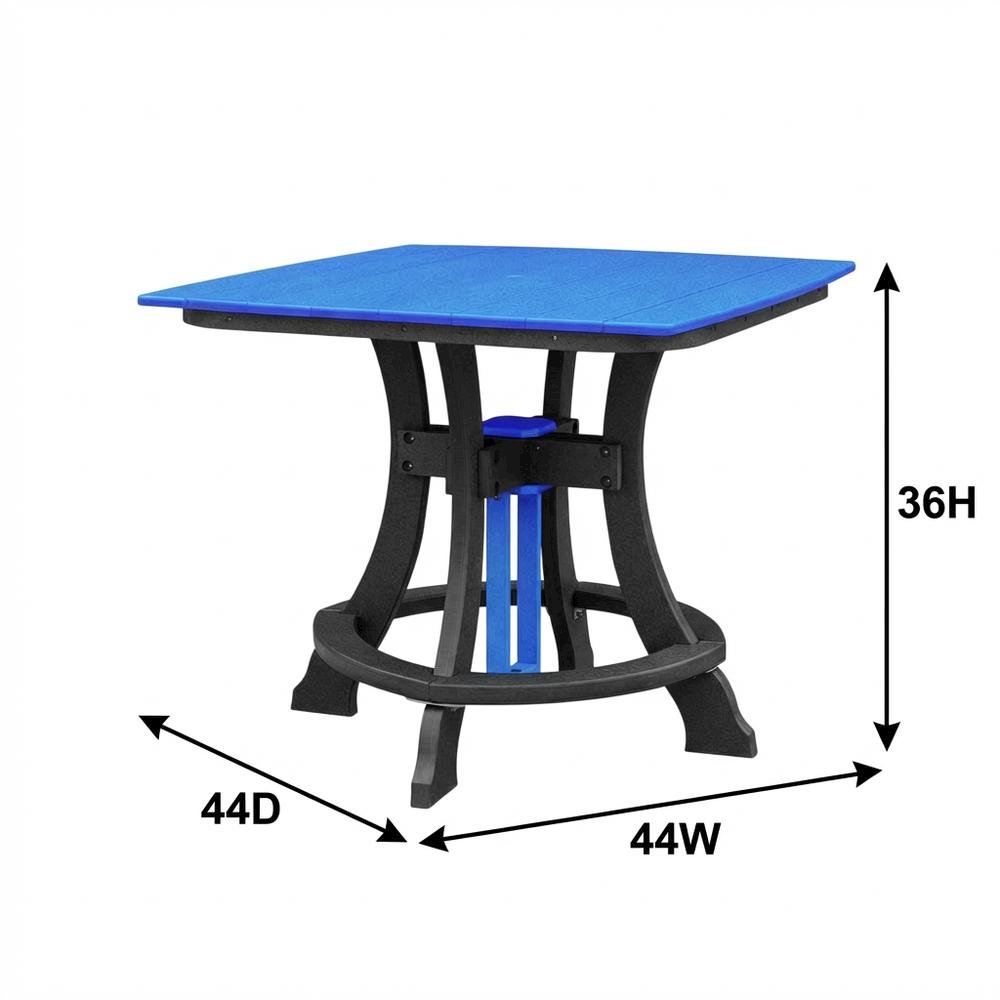 Blue Outdoor Square Dining Table, Black Base, Polyethylene Construction. Picture 7