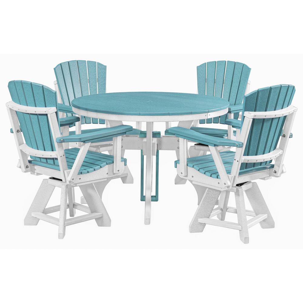 Five Piece Round Dining Height Dining Set in Aruba Blue with a White Base. Picture 1