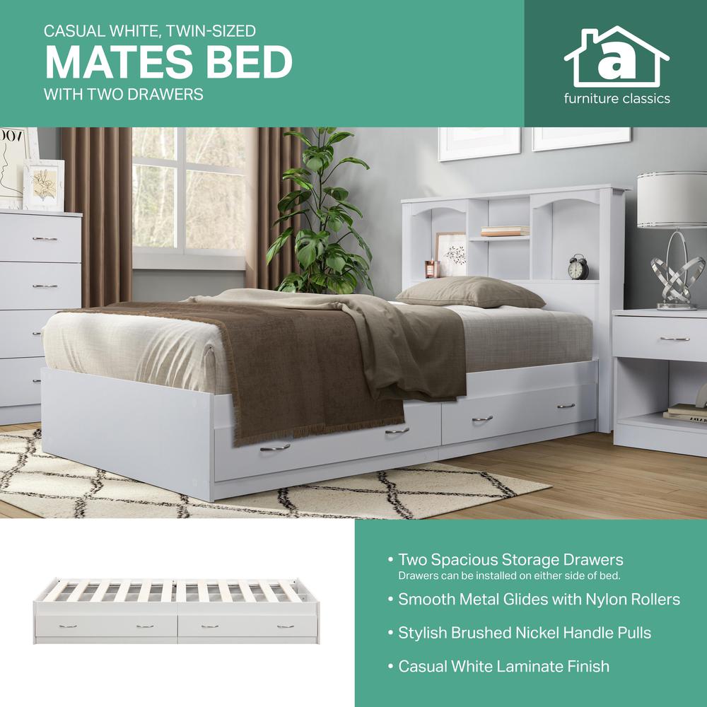 Twin Sized White Mates Bed with Two Drawers. Picture 6