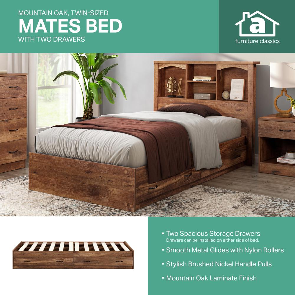 Twin Sized Mountain Oak Mates Bed with Two Drawers. Picture 5