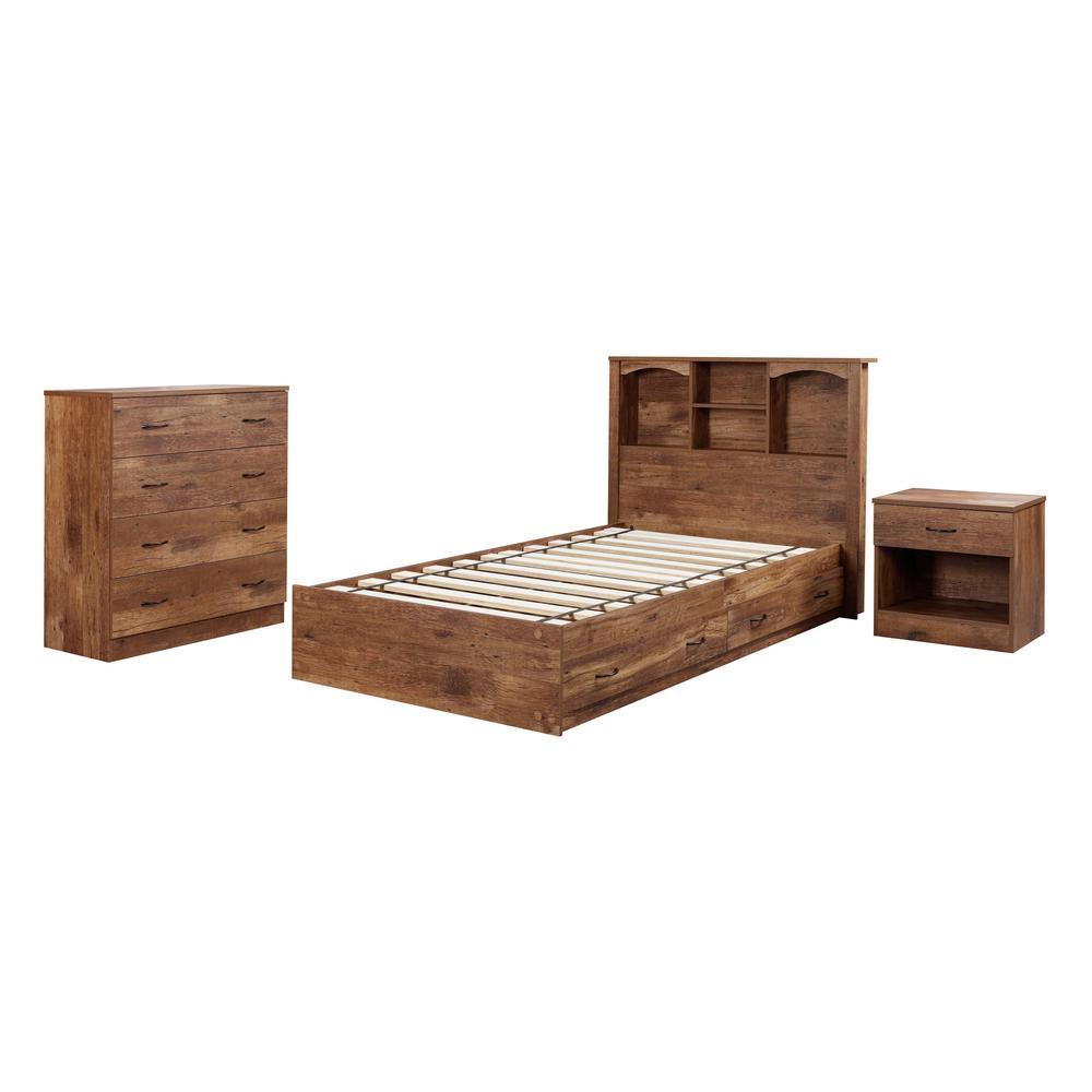 Twin Sized Bookcase Headboard and Twin Sized Platform Bed Combo in Mountain Oak. Picture 5