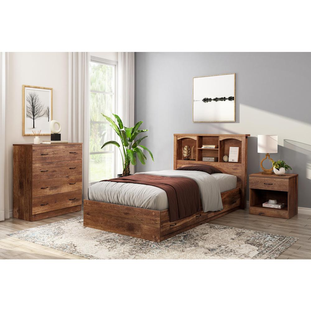 Twin Sized Bookcase Headboard and Twin Sized Platform Bed Combo in Mountain Oak. Picture 1