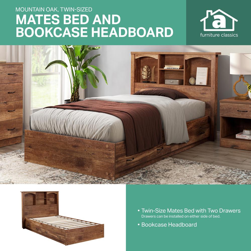 Twin Sized Bookcase Headboard and Twin Sized Platform Bed Combo in Mountain Oak. Picture 4