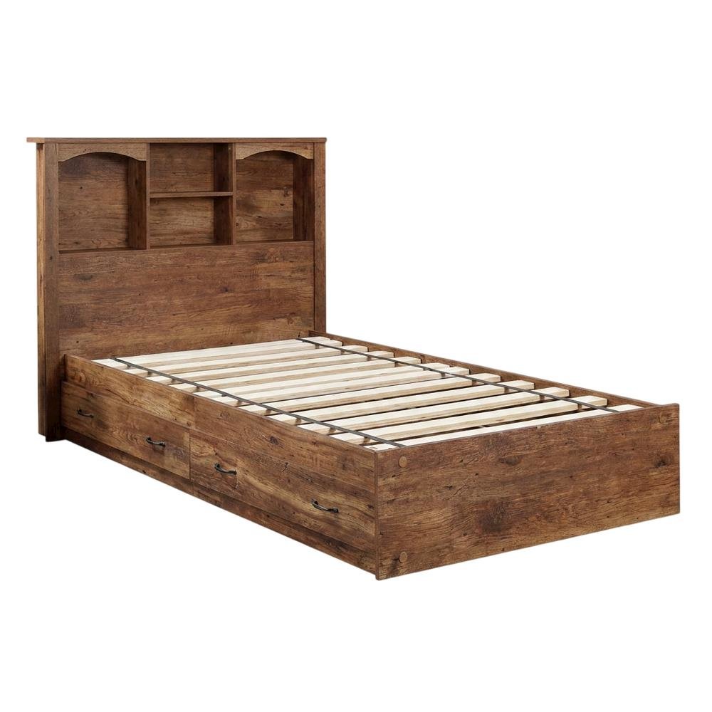 Laminate Platform Bed with Bookcase Headboard, Twin Bed Frame with Storage. Picture 3