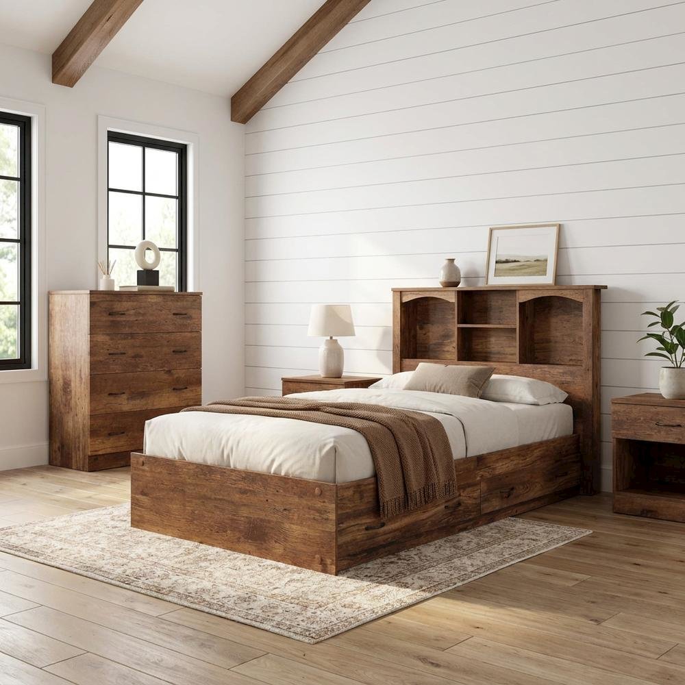 Laminate Platform Bed with Bookcase Headboard, Twin Bed Frame with Storage. Picture 4