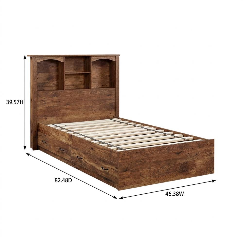 Laminate Platform Bed with Bookcase Headboard, Twin Bed Frame with Storage. Picture 5