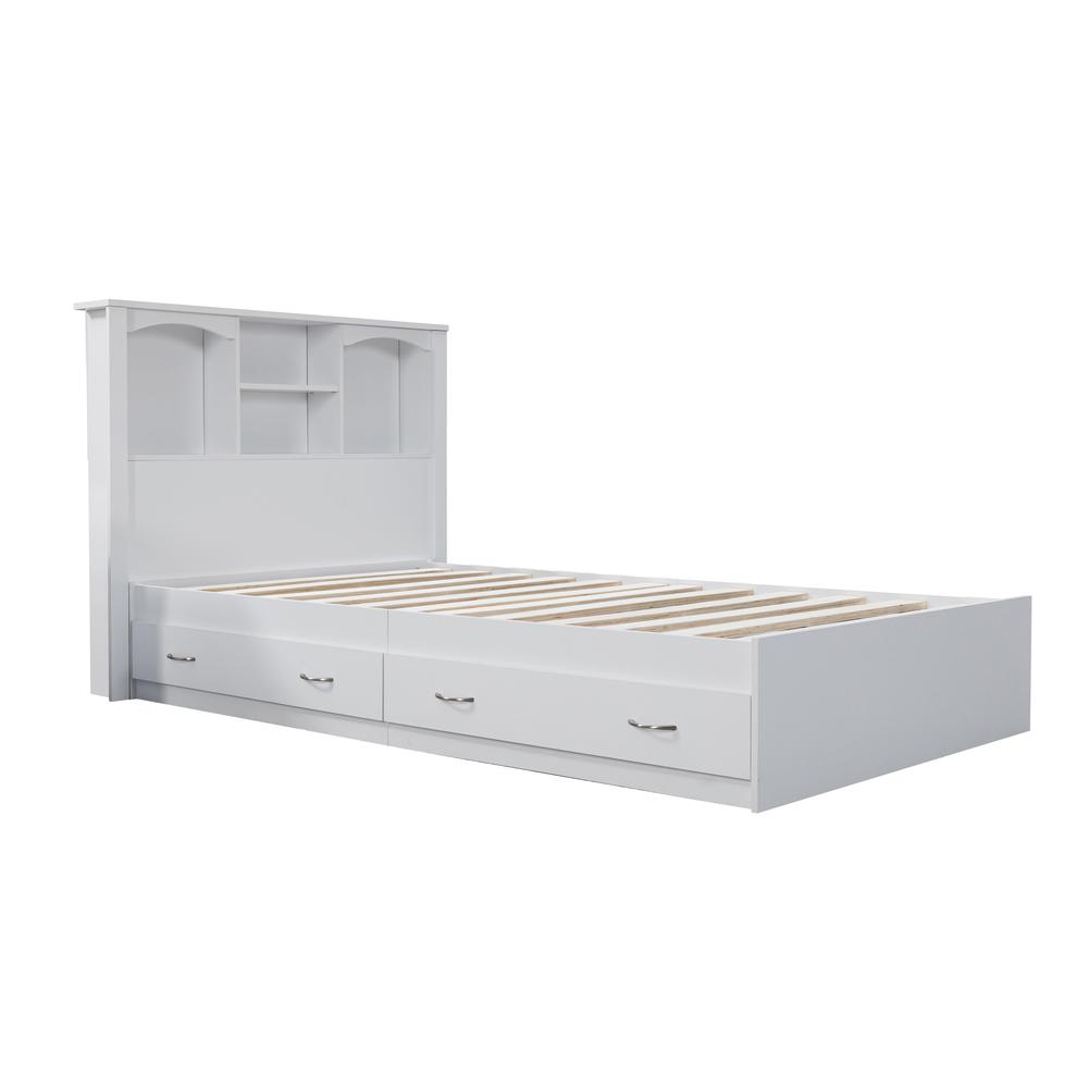 Twin Sized Bookcase Headboard and Twin Sized Platform Bed Combo in White. Picture 1