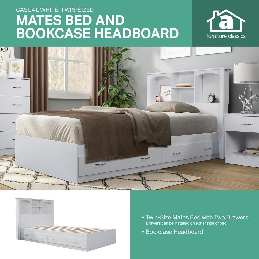 Twin Sized Bookcase Headboard and Twin Sized Platform Bed Combo in White. Picture 3