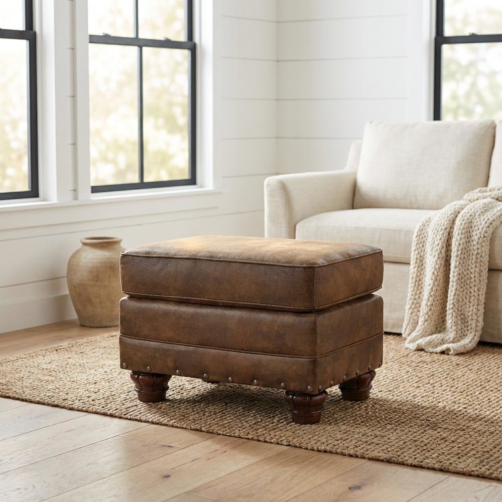 Brown Ottoman with Wooden Frame and Upholstered Top for Stylish Comfort. Picture 2