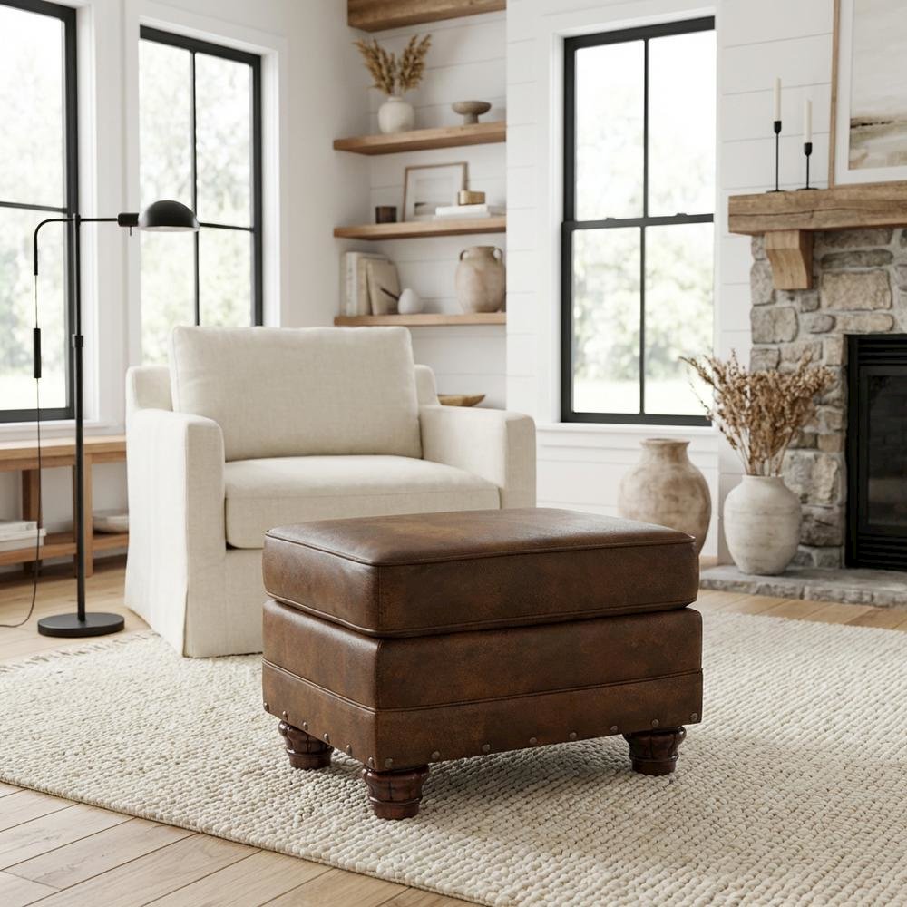 Brown Ottoman with Wooden Frame and Upholstered Top for Stylish Comfort. Picture 4