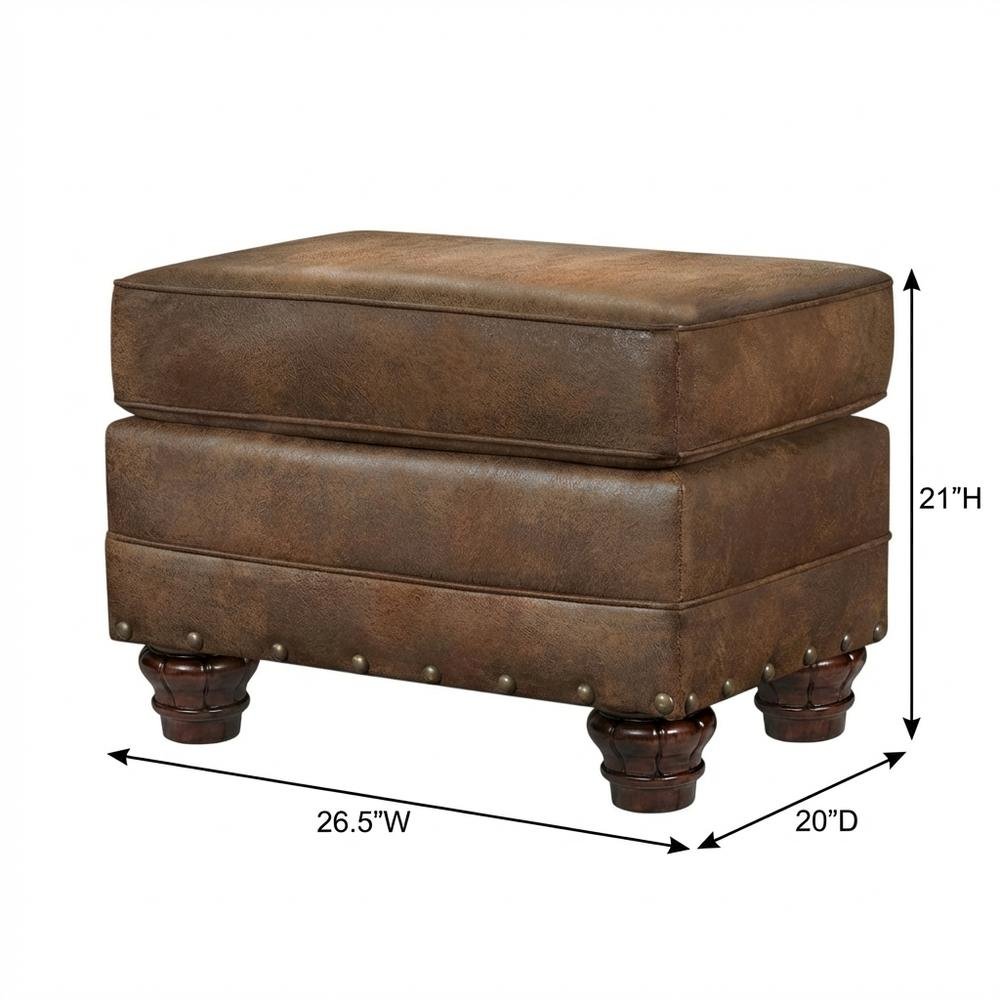 Brown Ottoman with Wooden Frame and Upholstered Top for Stylish Comfort. Picture 3