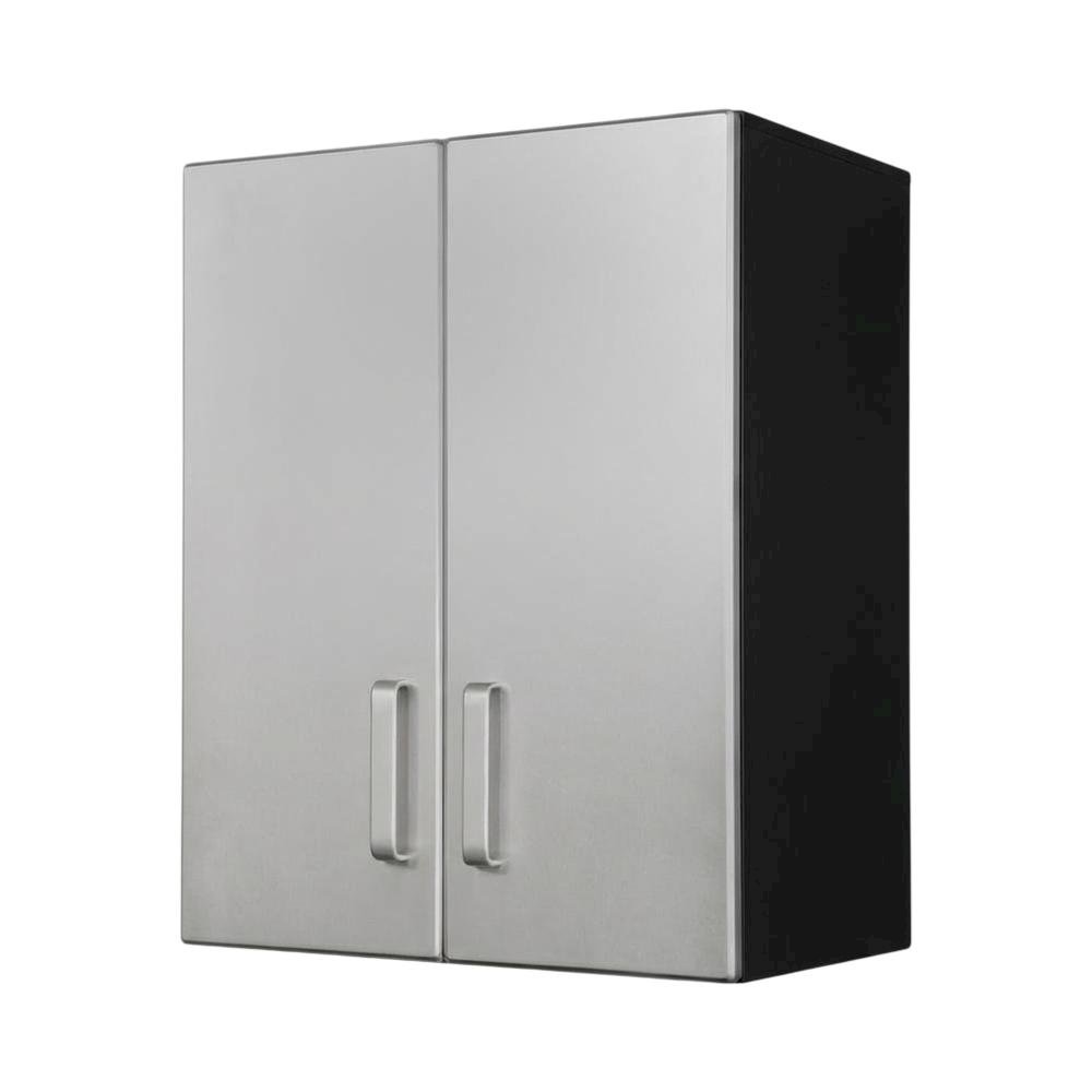 Heavy Duty Black Metal Overhead Cabinet With Silver Front For Storage. Picture 1
