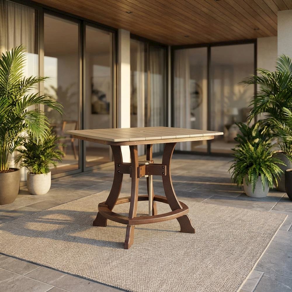 Tudor Brown Square Outdoor Dining Table, Polyethylene Finish. Picture 2