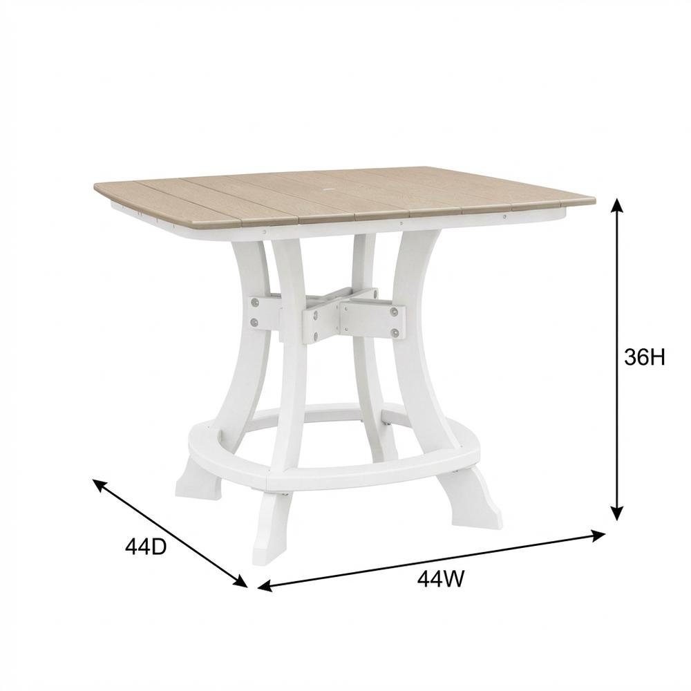 Square Outdoor Dining Table In Weatherwood, White Base, Polyethylene Material. Picture 7