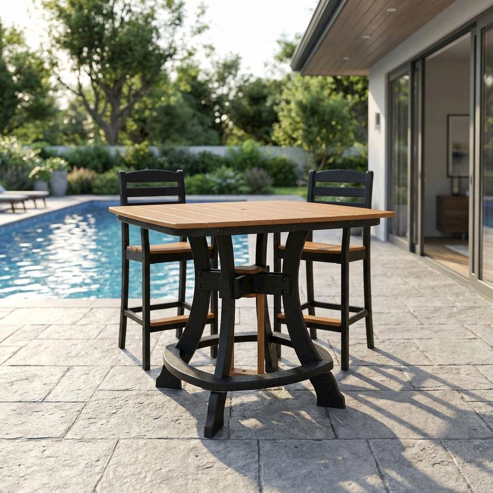Cedar And Black Outdoor Square Dining Table With Polyethylene Material. Picture 3