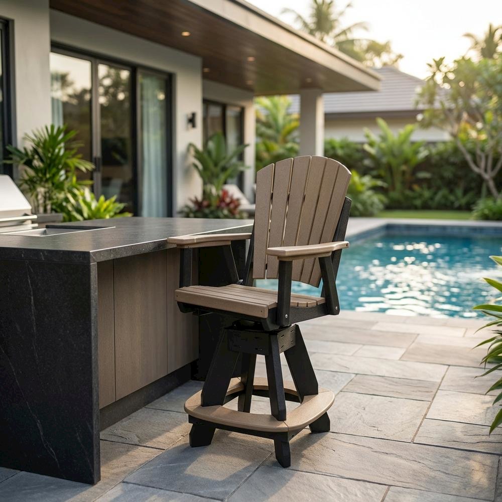 Black Base Counter Height Swivel Arm Chair With Black Base For Outdoor Dining. Picture 3
