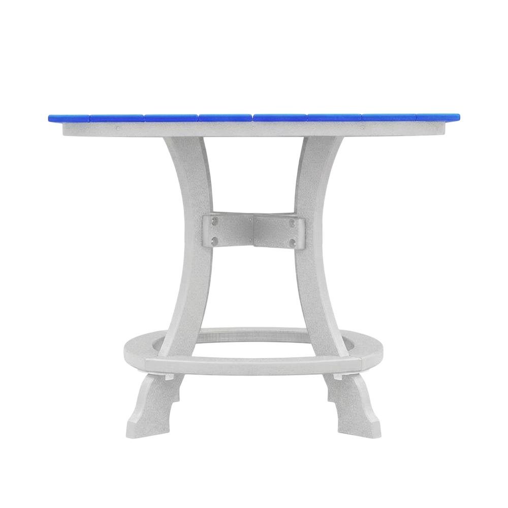 Blue Outdoor Counter Height Square Table, White Base, Polyethylene Construction. Picture 4