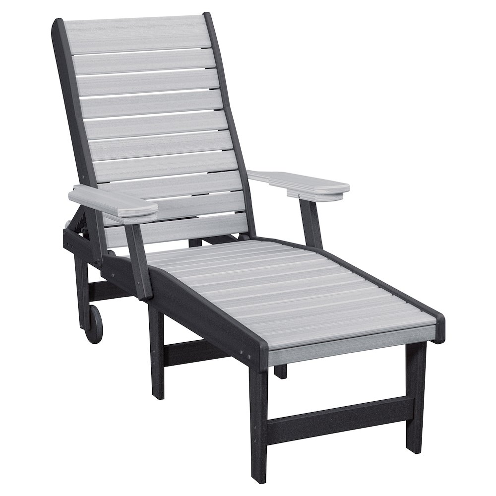 HDPE Outdoor Chaise Lounge Chair in Light Gray and Black. Picture 1